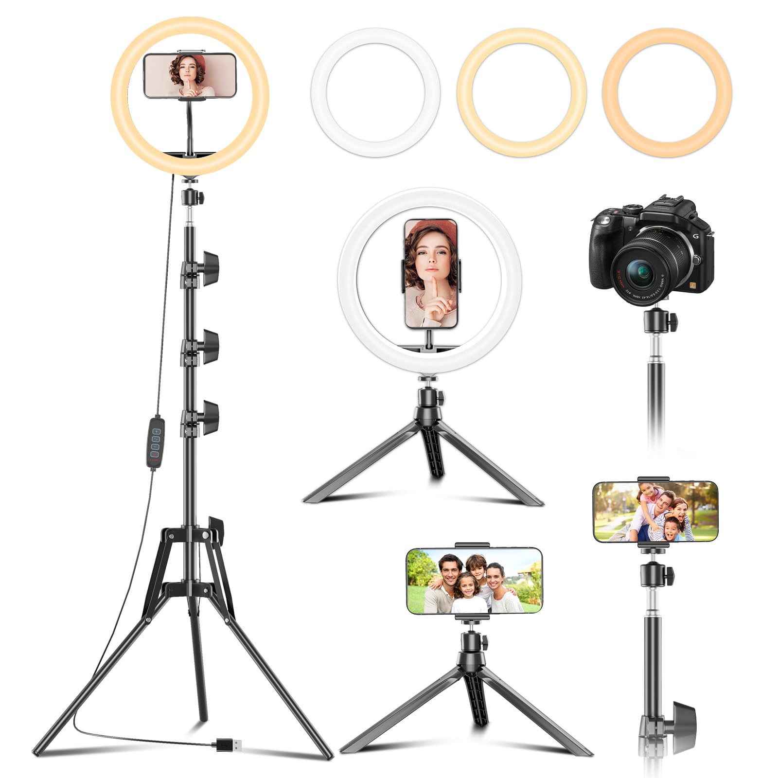 Photo 1 of PEYOU 12" Ring Light with 60" Extendable Tripod Stand with ?Desk Tripod? and 2 Phone Holders, Ring Light Tripod for iPhone for YouTube/TikTok,Ring Light Tripod Compatible with All Phones and Cameras