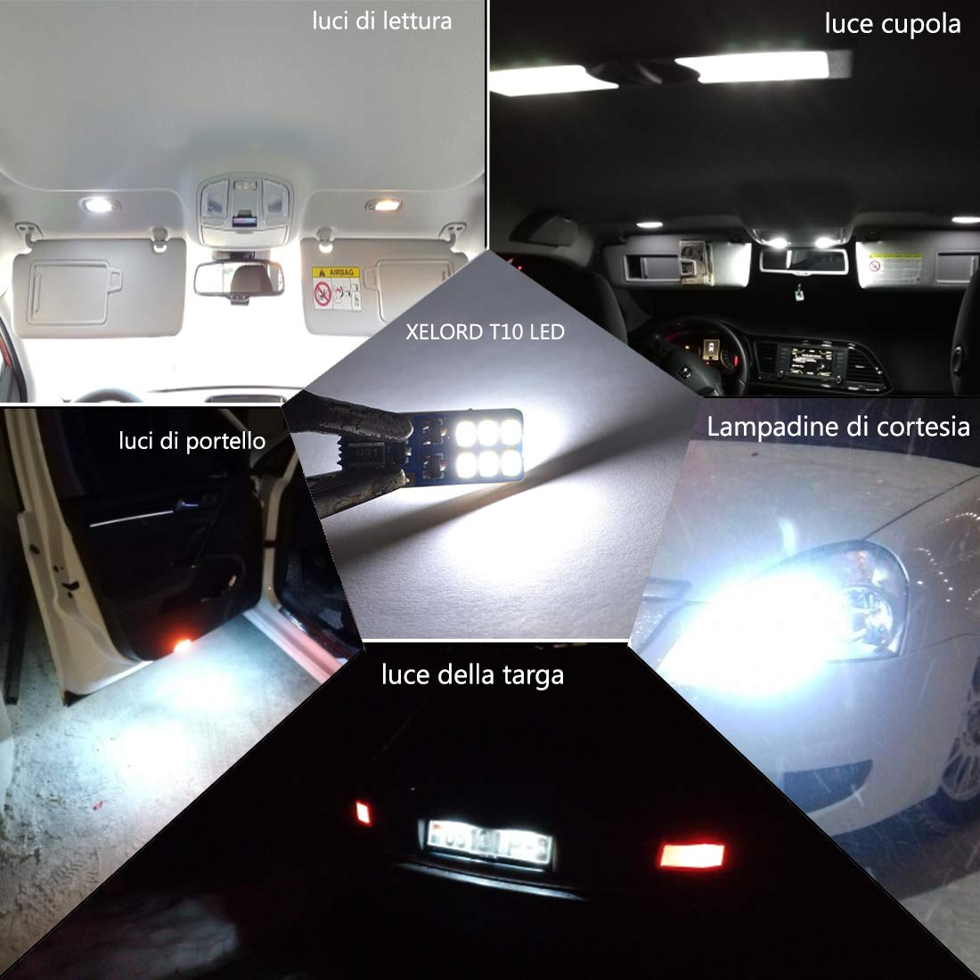 XELORD T10 W5W LED CANBUS no error cuneo lampadine 194 168 6000K Bianco 12V Per Auto Interni Luce Targa Luce di Posizione, Luce di Indicatore Laterale Replacement,4 Pezzi