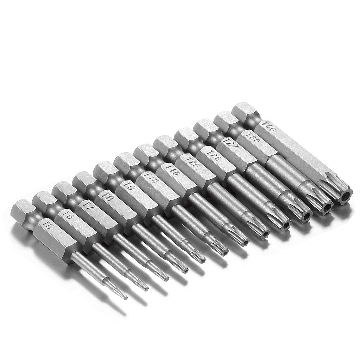 Qibaok 12 pièces 12 Tailles Extra Longs magnétiques embouts de tournevis Torx mis 1/4 pouce hex Tige tournevis Outils électriques T5-T40 50mm