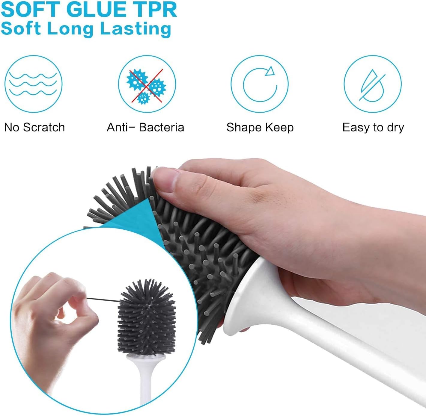 FUKTSYSM Toilet Brush, Bathroom Silicone Toilet Brush Holder Set - Image 4