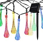 iDOO 30 LED Solar Powered Outdoor Indoor String Lights Water Drop 19.7ft IP65 Waterproof Ambiance Lighting with 2 Modes for Christmas Garden Patio Party Path Yard Decorations - Multi Color