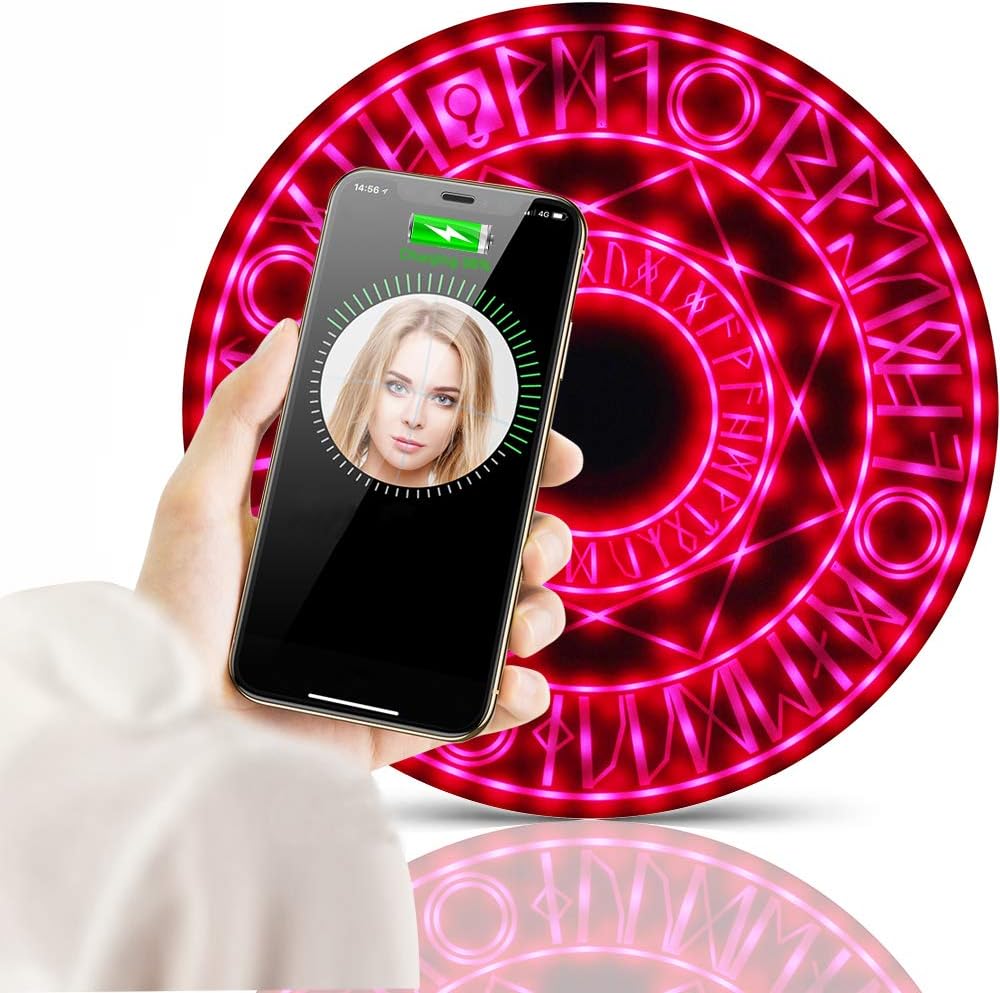9.8in/25cm Magic Array Wireless Charger Pad Pink Blue Black 10W 7.5w Qi- Enabled Devices Charging Pad for iPhone 11/11Pro/XR/X/XS/8/8Plus Samsung S8/S9/Note10/S10/S10 Plus (Pink)
