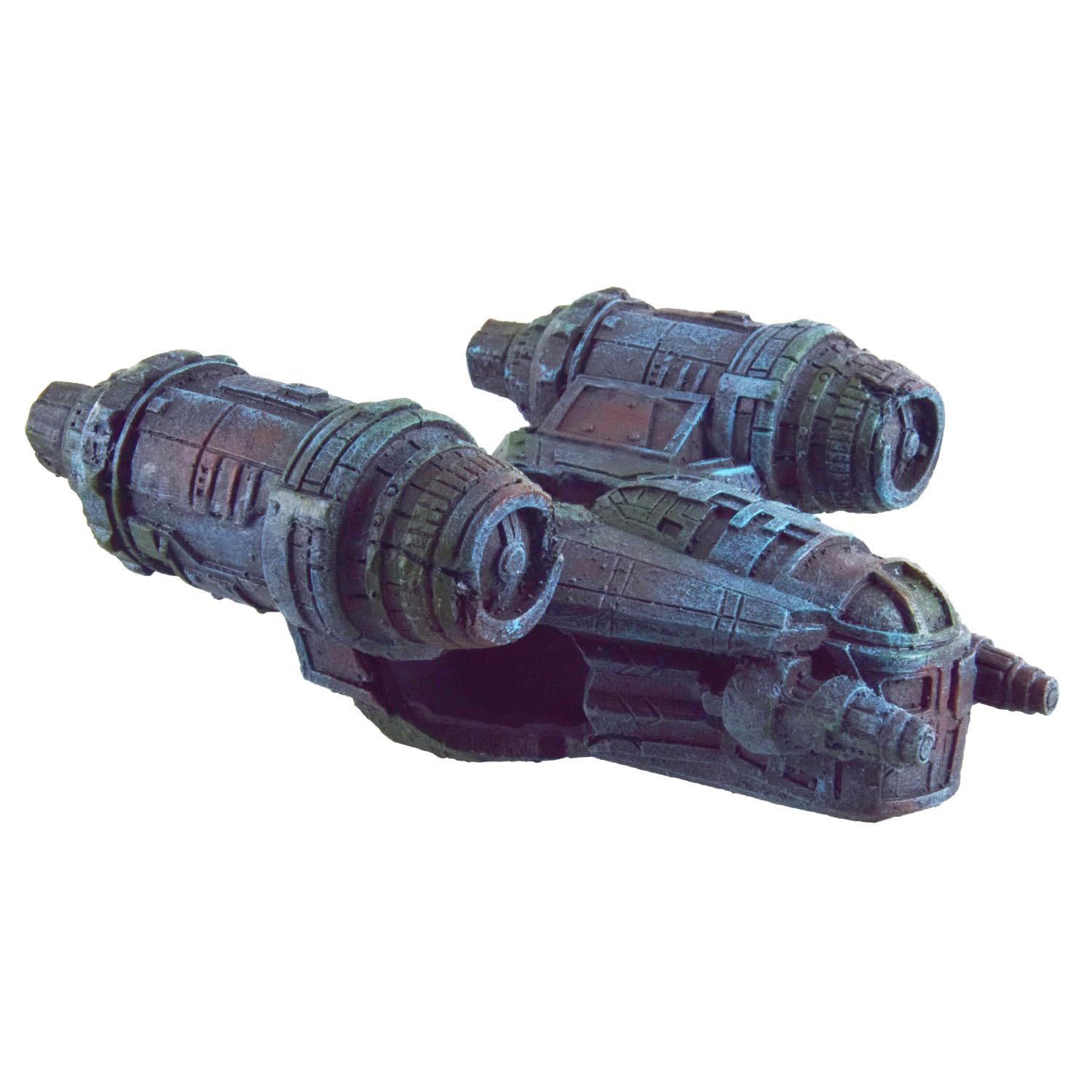 Underwater Treasures Gunship Aquarium Ornaments – Sunken Ship Wreck Resin Grey Modern Handmade Non-Toxic Tabletop Decoration