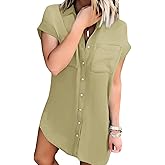 BestGirl Denim Shirt Dress for Women Short Sleeve Button Down Casual Summer Jean Dresses