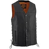 Milwaukee Leather MLM3520 Men's Black Leather Vest - Classic V-Neck Straight Bottom Side Lace Motorcycle Rider Vest