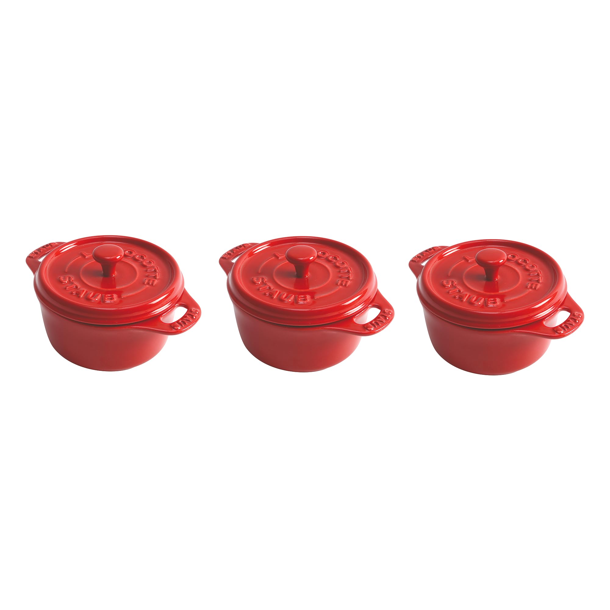 STAUB Ceramics Dutch Oven 3-piece Mini Round Cocotte, Cherry