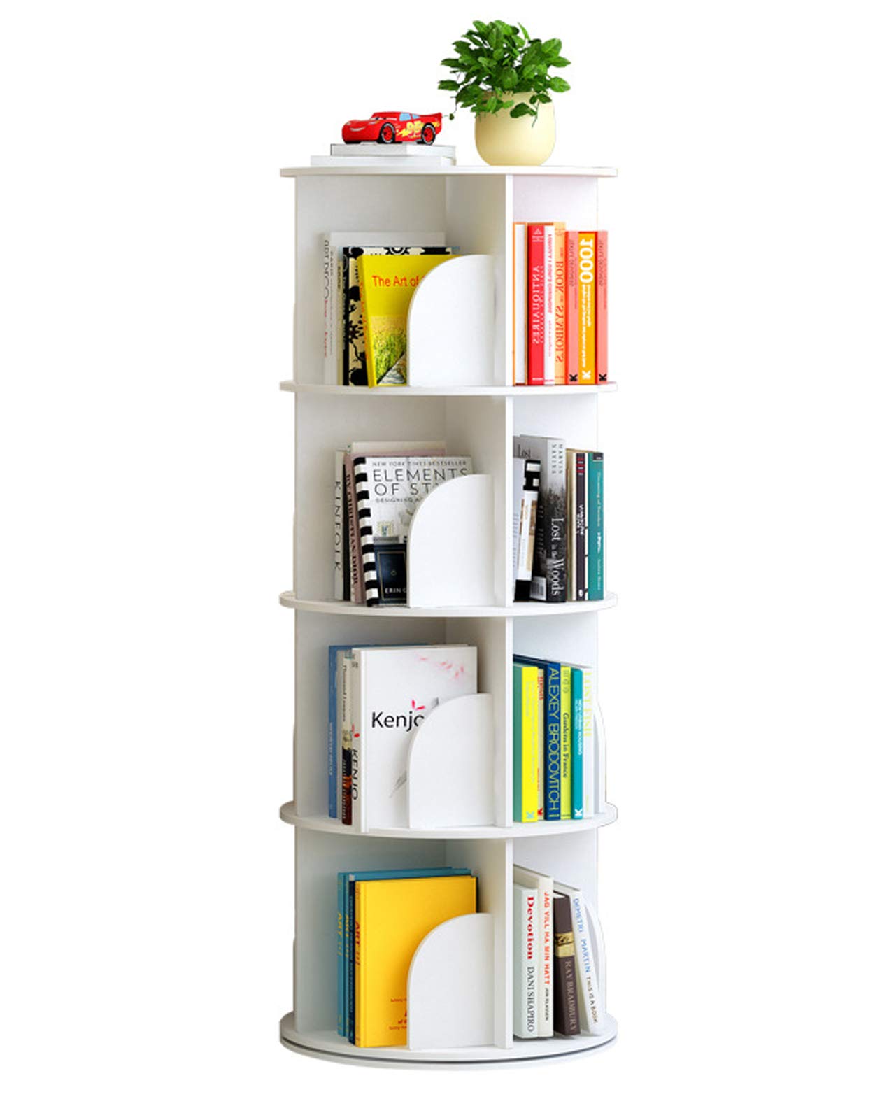 Photo 1 of Arcwares Rotating Bookshelf, 4 Tier 360° Revolving Bookcase Corner PVC Wood-Plastic Board Bookcase