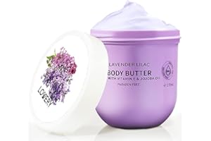 LOVERY Lavender Lilac Body Butter - Shea Cream with Jojoba Oil & Vitamin E - Hydrating Natural Moisturizer for Hands - 5.74 Fl Oz