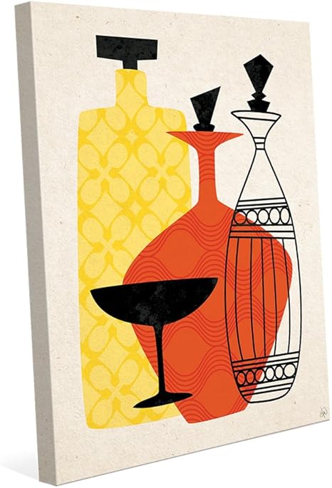 Amazon Com Retro Glass Red And Yellow Mid Century Retro Modern Postmodern Geometric Shapes Abstract Painting Drawing Illustration Of Liquor Bottles Wall Art Print On Canvas Posters Prints amazon com