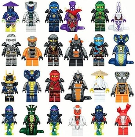 May Toys Ninja Minifigure Set |24 Mini Ninja Action Figure Characters| Ghost, Snake, Gold Ninja Master Set| Include Weapons and accessories, assembly required 100% Compatible, Endless Fun For Kids