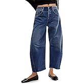 Allimy Womens High Waisted Barrel Horseshoe Baggy Jeans Trendy 2025 with Raw Hem Non Stretch