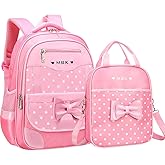 VIDOSCLA School Bags for Girls,2Pcs Bowknot Students Backpack,Elementary Princess Bookbag Sets for School