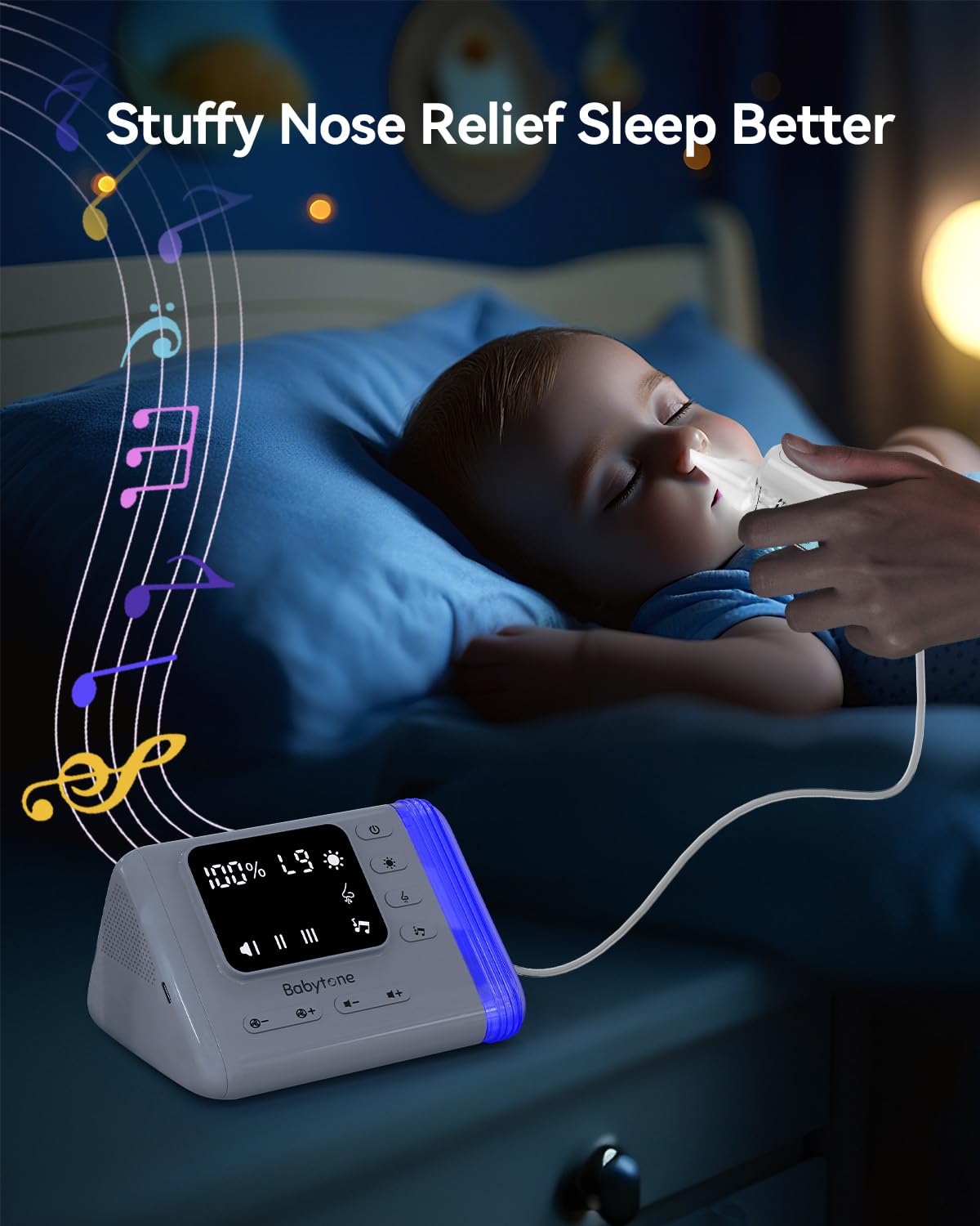 Babytone Baby Nasal Aspirator - Electric Nose Suction Hosptial-Grade, Booger Sucker for Babies,Toddler, Infant,Adult, Nose Cleaner with 3 Tips,9 Suction Levels,Music, Night Light, Integrated Storage