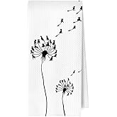 ERYBHKRTYH Black Lab Gifts Kitchen Towels, Black Labrador Retriever Decorative Waffle Dish Towels, Dog Mom Lovers Gift, Funny Dandelion Lab Dog Hand Towel for Bathroom, 16x24 Inch