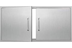 SGOLAN Outdoor Kitchen Doors 42W x 21H Inch Stainless Steel Doors, Access Door with Handles Double Access Cabinet Door, Flush Mount for Grilling Station, Outdoor Kitchens BBQ Island& Cabinet, Silver