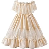 fioukiay Toddler Girl-Wedding-Princess-Maxi-Dress Boho Off Shoulder Lace Ruffle Dress Gowns Holiday Dresses