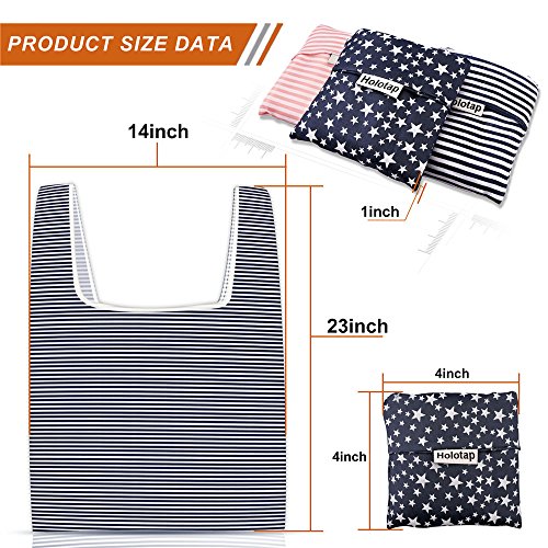 Reusable Grocery Bags 6 Pack Heavy Duty Folding Shopping Tote Bag by Holotap Washable, Durable, Lightweight and Waterproof Nylon Reusable Shopping Bags (Starry sky, Stripe) - Thumbnail 6