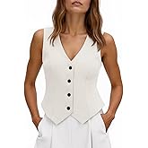 Tankaneo Womens Cropped Blazer Vest Tops Sleeveless V Neck Fitted Waistcoat Button Up Business Casual Vest Shirts
