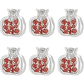 BENECREAT 6pcs Real Platinum Plated Pomegranate Cubic Zirconia Charm, Brass Pendant with Red Zirconia Pomegranate Seeds for Bracelet Necklace Jewelry Making, 10.5x10x6mm