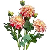 3 Pieces Pink Artificial Dahlias,21"Silk Flowers with Stems,Winter Flowers Artificial for Decoration,Long Stem Artificial Flowers for Tall Vase,Wedding Party Decor Spring Decorations for Home (Pink)