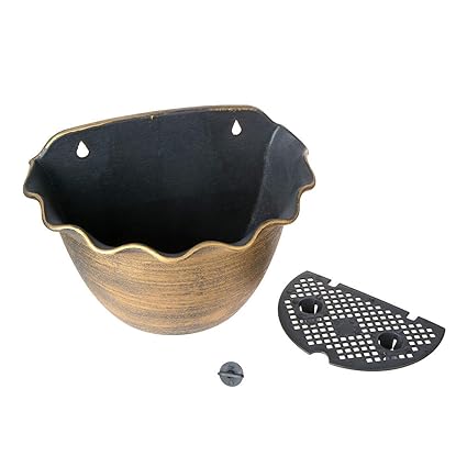 Shelzi 2 Pack Indoor Outdoor Wall Mount Flower Garden Planter, Durable Plastic Wall Hanging Pots,Fence Planter-Gold