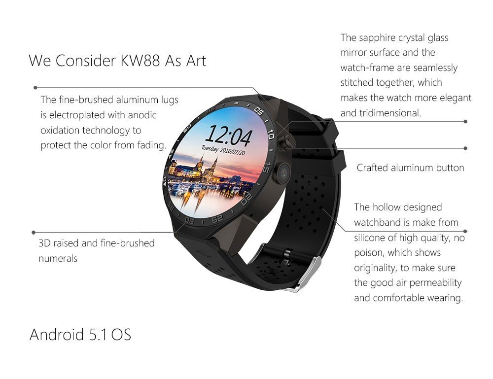 Amazon.com: SENBONO KW88 Android 5.1 Bluetooth Smart Watch ...