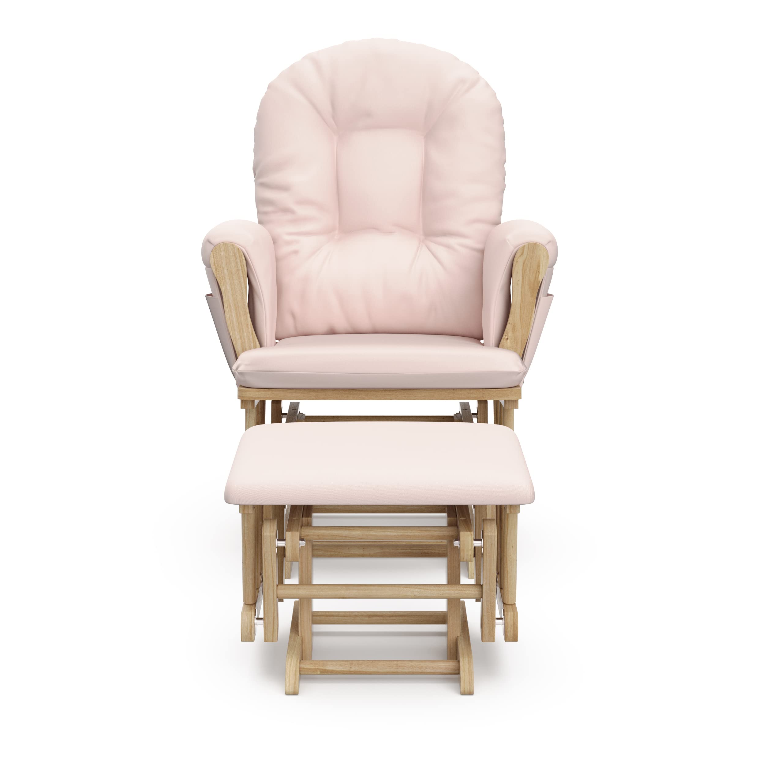 Storkcraft Premium Hoop Glider & Ottoman (Natural/Pink) — GREENGUARD Gold Certified Nursery Glider, Solid Wood Craftsmanship, Smooth-Gliding Nursery Chair and Ottoman, Award-Winning
