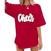 Mom Shirts for Women Oversized in My Cheer Mom Era Print Letter Tshirt Game Day Cheerleading Shirt Short Sleeve Tees Tops