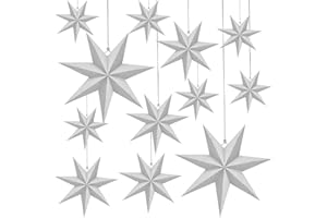 Haconba 12 Pack 3D Large Paper Star White Hanging Paper Star Lanterns Lampshade for Christmas Wedding Birthday Holiday Party Home Decor