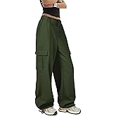 Zando Women's Cargo Pants Baggy Parachute Pants Joggers Y2k Trendy Stretchy High Waist Wide Leg Trousers with Pockets