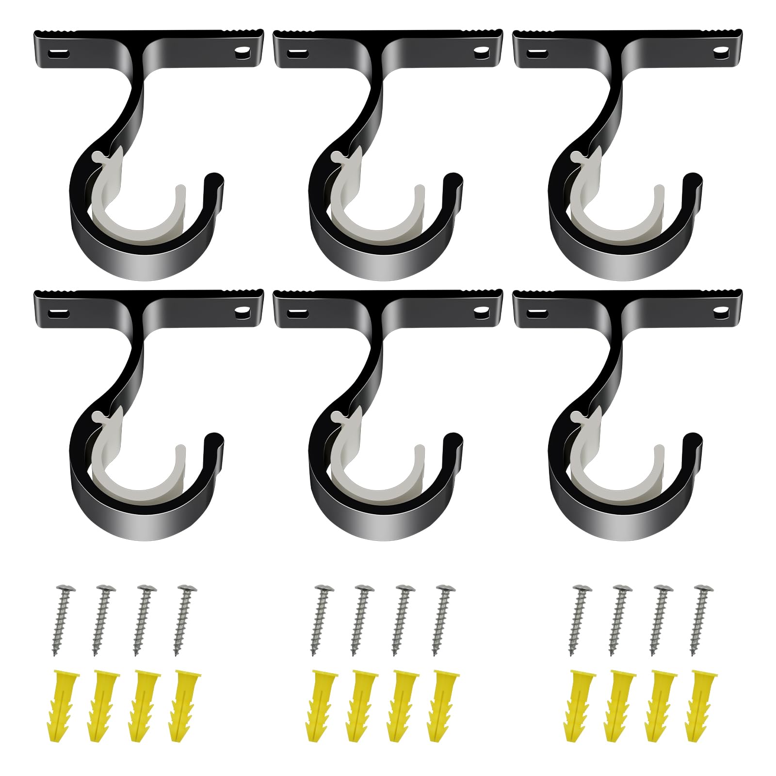 Zocone 6 Pcs Curtain Pole Brackets - Heavy Duty Black Curtain Rail Brackets for 25-28mm Poles