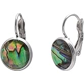 Handmade 10 MM Round Abalone Shell Dangle Leverback Earrings for Women