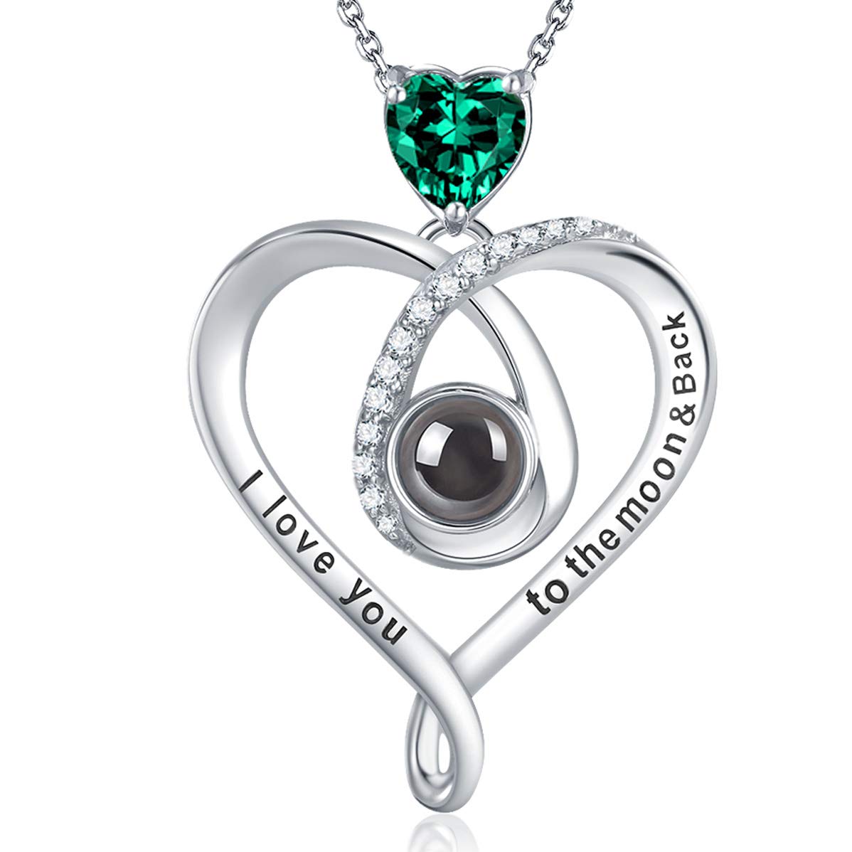 GinoMay Mothers Day Necklace Birthday Gifts Mum Wife Emerald Necklace Women I Love You Necklace 100 Languages Jewellery 925 Sterling Silver — image 1