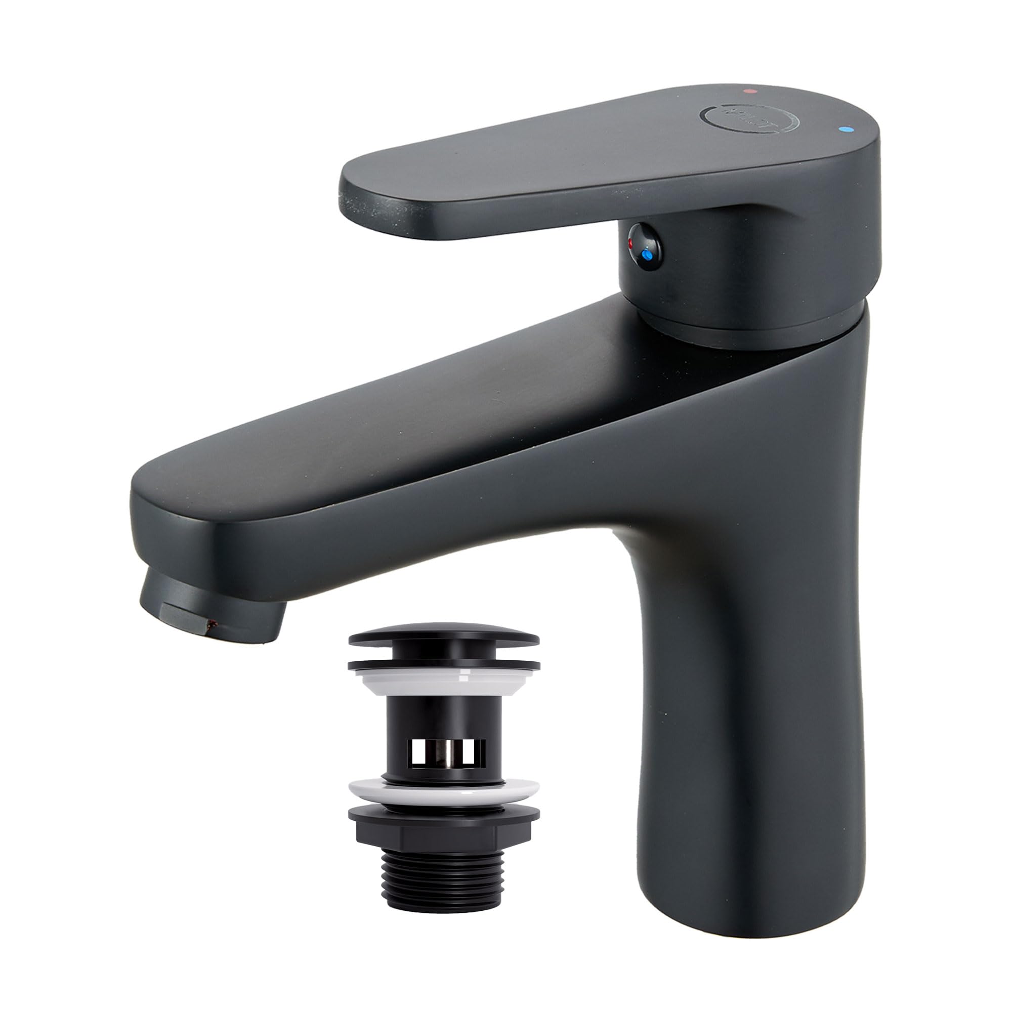 MILOT Basin Mixer Tap, Black Mixer Tap, Bathroom Sink Taps, G1/2" Leak Proof Bathroom Taps, Basin Tap, Bathroom Mixer Tap, Free Slotted Sink Plug (Matte Black)