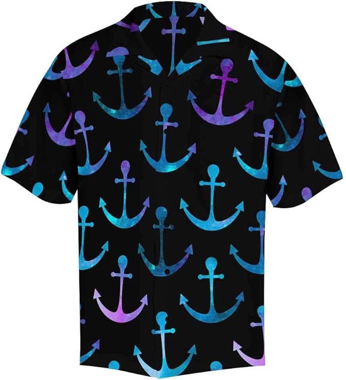 InterestPrint Men's Casual Button Down Short Sleeve Blue Nautical