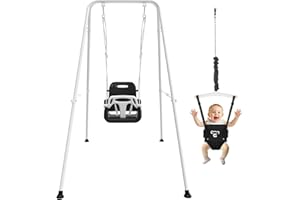 JWPEHOE 2 in 1 Toddler Swing & Baby Jumper, Foldable Baby Jumper with Soft Cushion, Foldable Indoor & Outdoor Use, Easy to Install & Store Swing Sets for Backyard Play (Black)