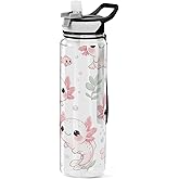 Nesatuwa 32 oz Cute Axolotl Pattern Water Bottles with Straw & Lid,Leakproof Clear Water Bottle BPA-Free Reusable Tritan Wide Mouth Water Bottle for School Gym Running Outdoor