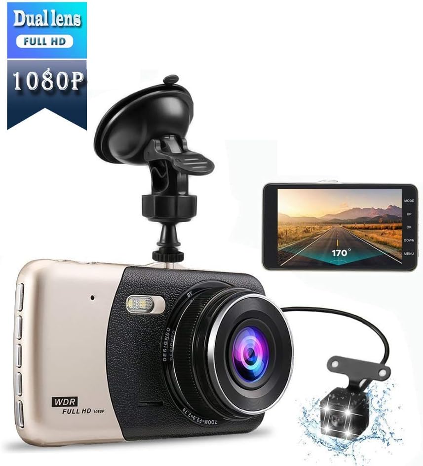 4 inch Dual Lens Firehorse car dvr 1080P Full HD Dash Camera with LCD Screen 170&lsquo; Wide Angle 2cam Rear Mirror Camera Video Recorder