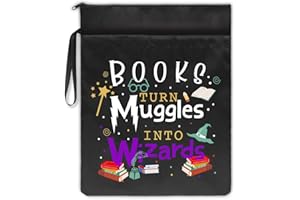 QYUVK Books Turn Muggles Into Wizards Black Washable Fabric Book Sleeve, Fun Book Cover Protector Gift for Book Lover, Book Reader Christmas Gift, Bookish Gift, Book Club Gift, Bookworm Librarian Gift