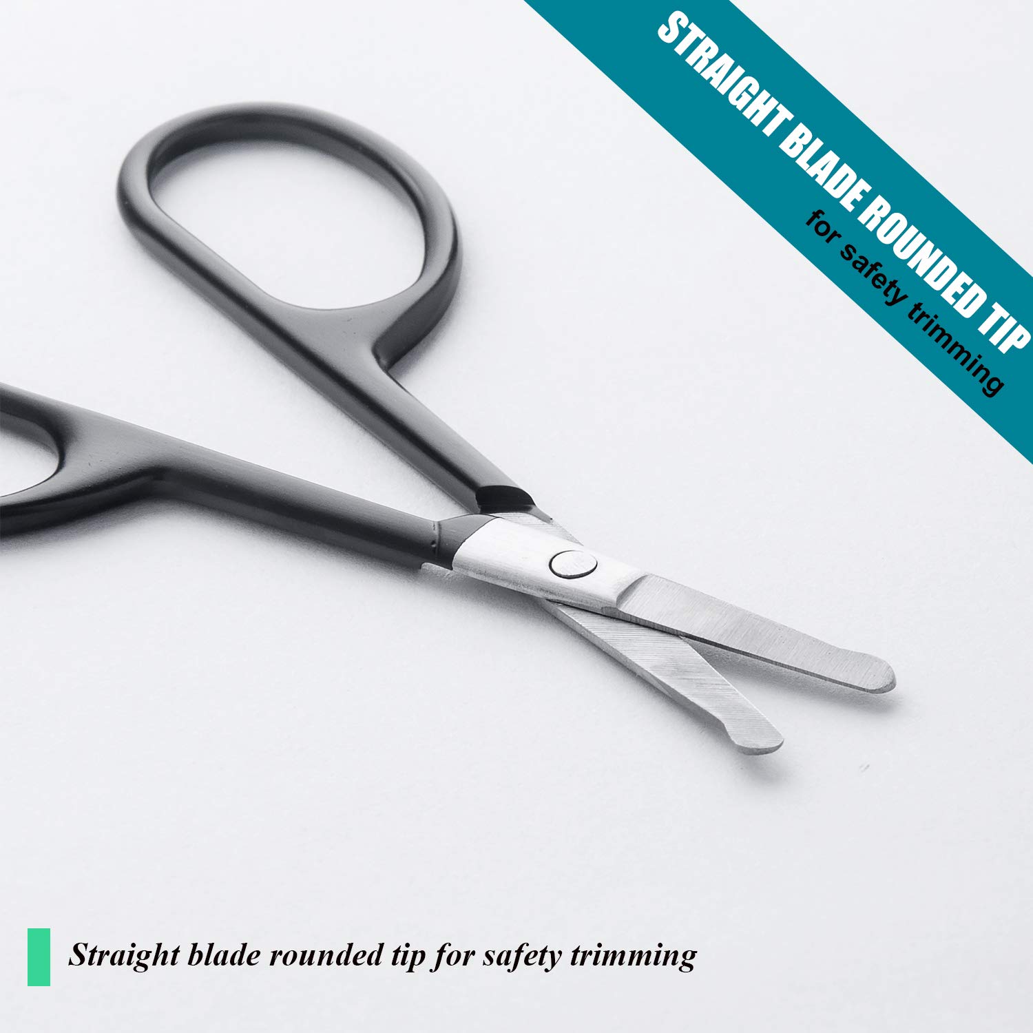 Small Scissors, Comfort-Grip Handles, Facial Hair Grooming Set, Eyebrow, Nose, Mustache, Beard, Eyelashes Ear Nail Trimming Kit, Point and Rounded Safety Tip Cutting Clippers 2PCS With PU Cover Black: Beauty