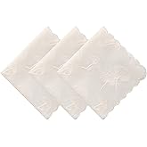 HOULIFE Women Handkerchiefs with Scalloped Edge Soft Cotton Embroidered Handkerchief Ladies Wedding Hankies 3PCS