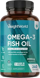 WeightWorld Omega 3 Fish Oil 2000mg 240 Softgels EPA DHA Capsules view 1