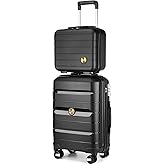 Somago 20" Carry On Luggage and 14" Mini Cosmetic Cases Travel Set Lightweight Polypropylene Suitcase with TSA Lock YKK Zipper Hardside Luggage with Spinner Wheels (2 Piece Set, Classic Black)