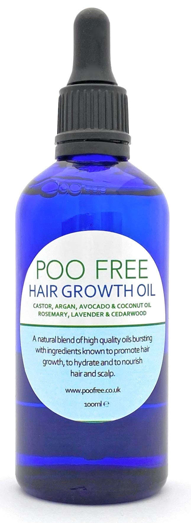 POO FREE - Hair Growth Oil - 100% Natural - Castor, Argan, Avocado, Rosemary, Lavender, Cedarwood - Repairs, Nourishes Dry Scalp and Damaged Hair - 100ml