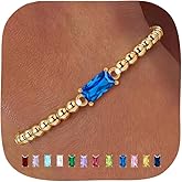 QILMILY Dainty Birthstone Bracelets for Women - 14K Gold Plated/Silver Bead Bracelets for Women Elastic Gold Bracelet Stackable Bead Stretch Friendship Bracelet Stack for Best Friend Couples Valentines Birthday Gifts Jewelry