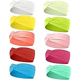 Zilotusnte 10 Pcs Wide Absorbent Sport Headbands for Women, Non-slip, Stretchy, Soft Cotton Twist Knotted Hair Bands for Daily Workout Yoga Running Sports, AA