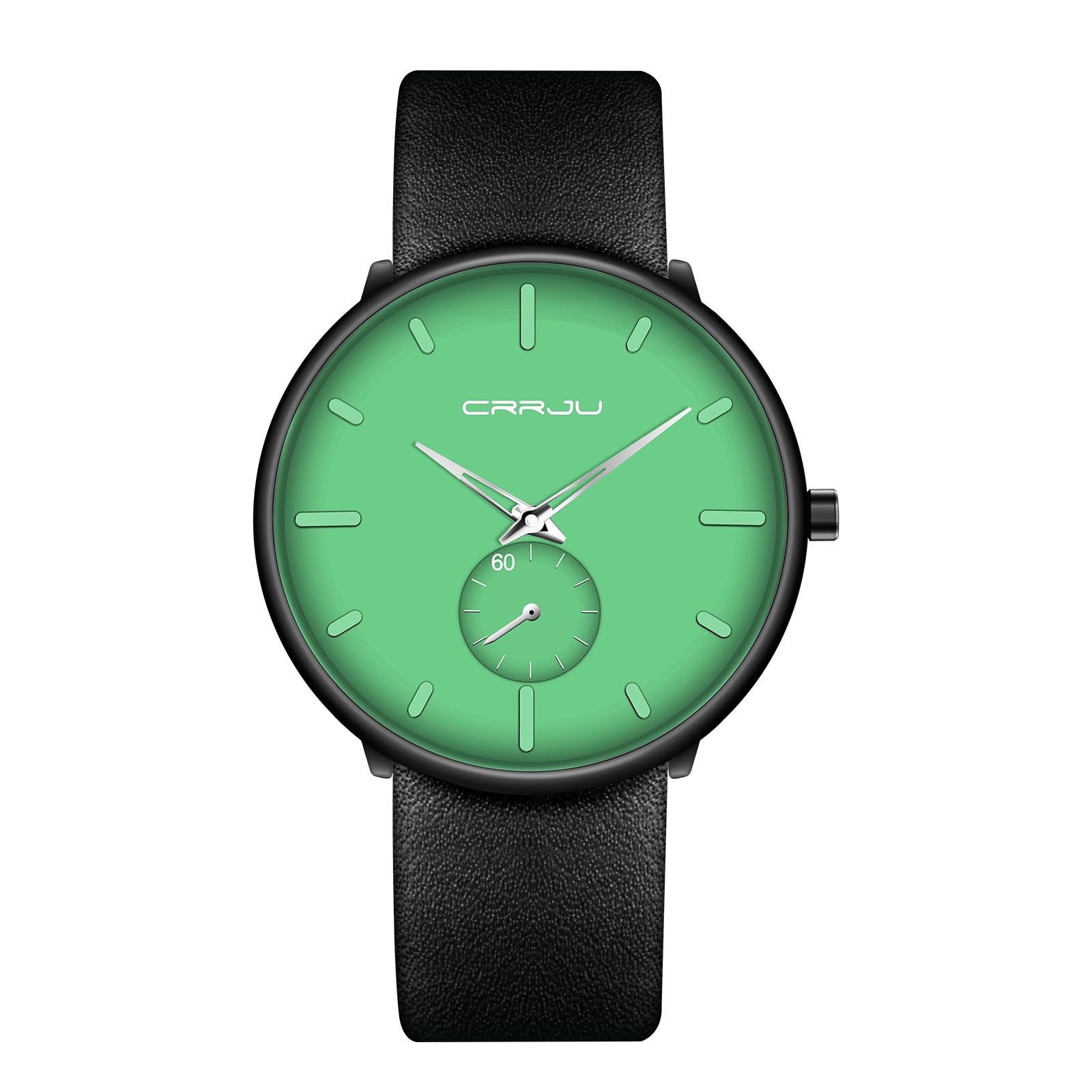 Mens Watches Ultra-Thin Minimalist Waterproof-Fashion Wrist Watch for Men Unisex Dress with Leather Band, Dark Green Face,