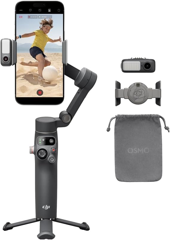 DJI Osmo Mobile 7P Stabilizer para iPhone, Android, rastreamento nativo, iluminação, estabilizador móvel de 3 eixos, início rápido, edição de um toque, braço extensível embutido e tripé