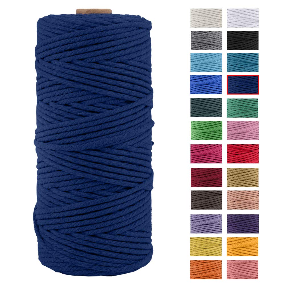 JeogYong Macrame Rope, Thick Natural Cotton Yarn, 4 Ply Macrame Rope for Wall Hangers, Hangers, DIY, Home Decorations, Gift Wrapping 3mm x 109 Yards (Dark Blue)