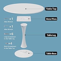Recximi White Round Dining Table for 2, 24 Inch